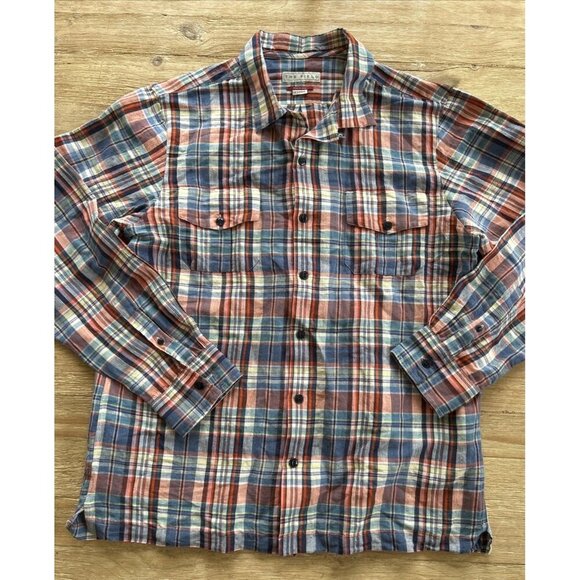 THE FIELD Shirt Mens XL Linen Cotton Blend Long Sleeve Straight Hem Loop Collar - Picture 1 of 4